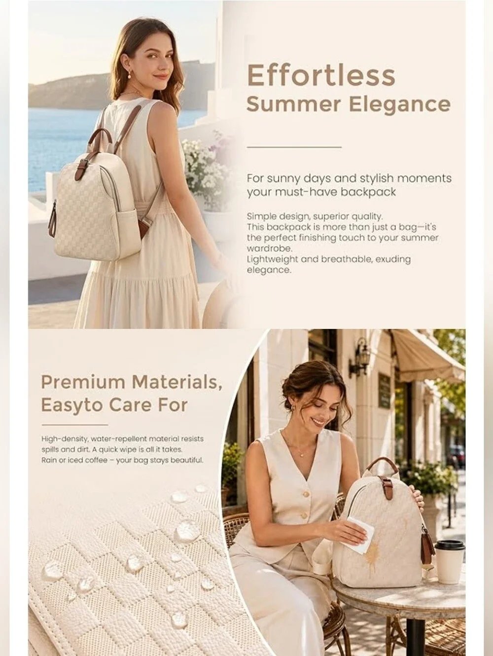 Cute And Elegant PU Leather Backpack Plaid Backpack for Women